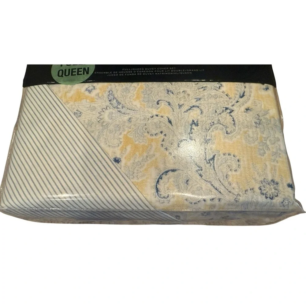 RALPH LAUREN Marisa Blue/Yellow Paisley Full/Queen Duvet SET Cotton 3 pc NWT